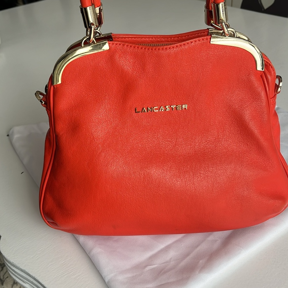 Orange beautiful soft leather handbag by Lancaster Paris